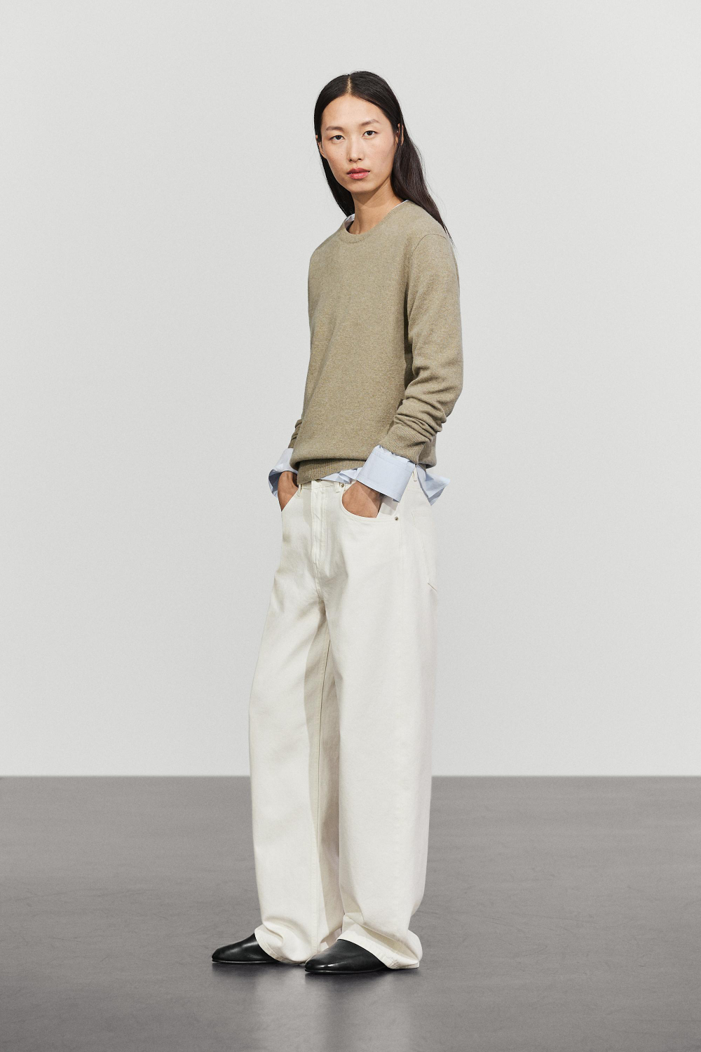 Massimo Dutti Вязаный свитер с круглым вырезом из смесовой шерсти, пестро-бежевый