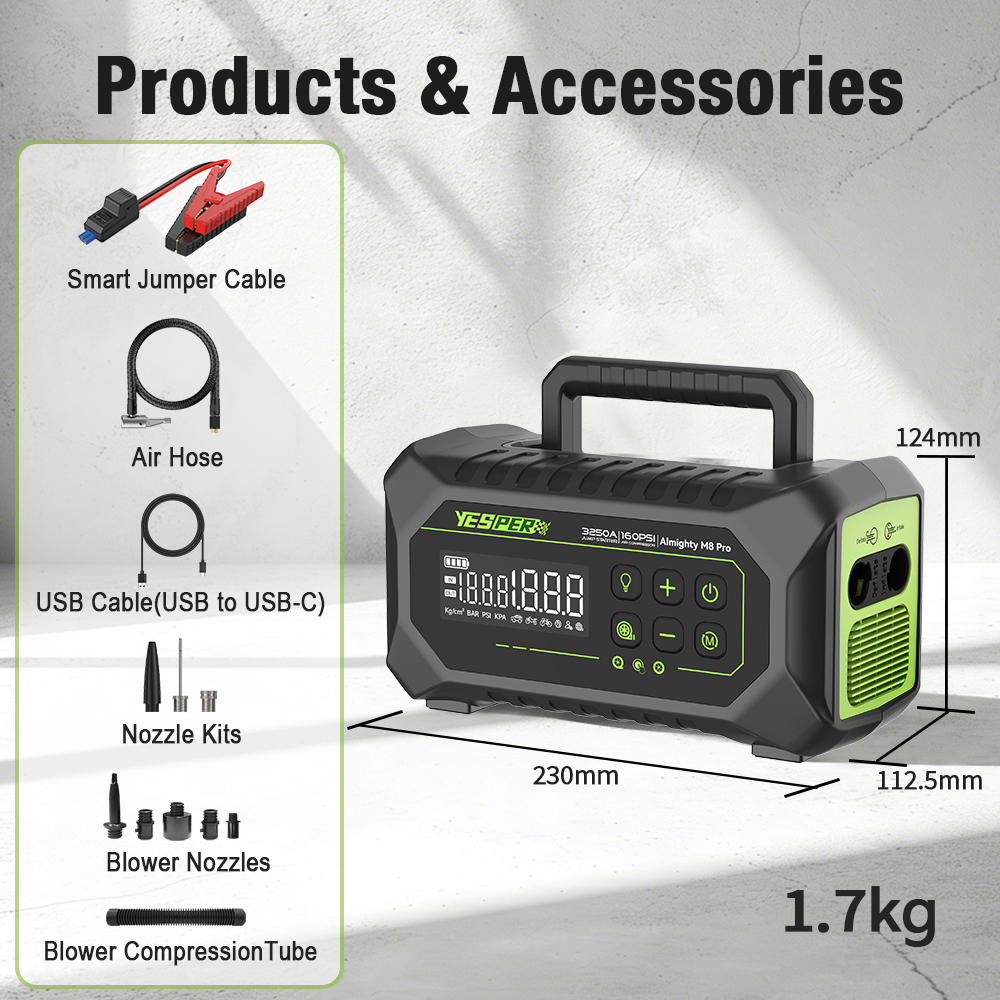 Устройство пусковое портативное бустер Yesper 24000mAh 88.8Wh 3250A Model: Almighty M8 Pro