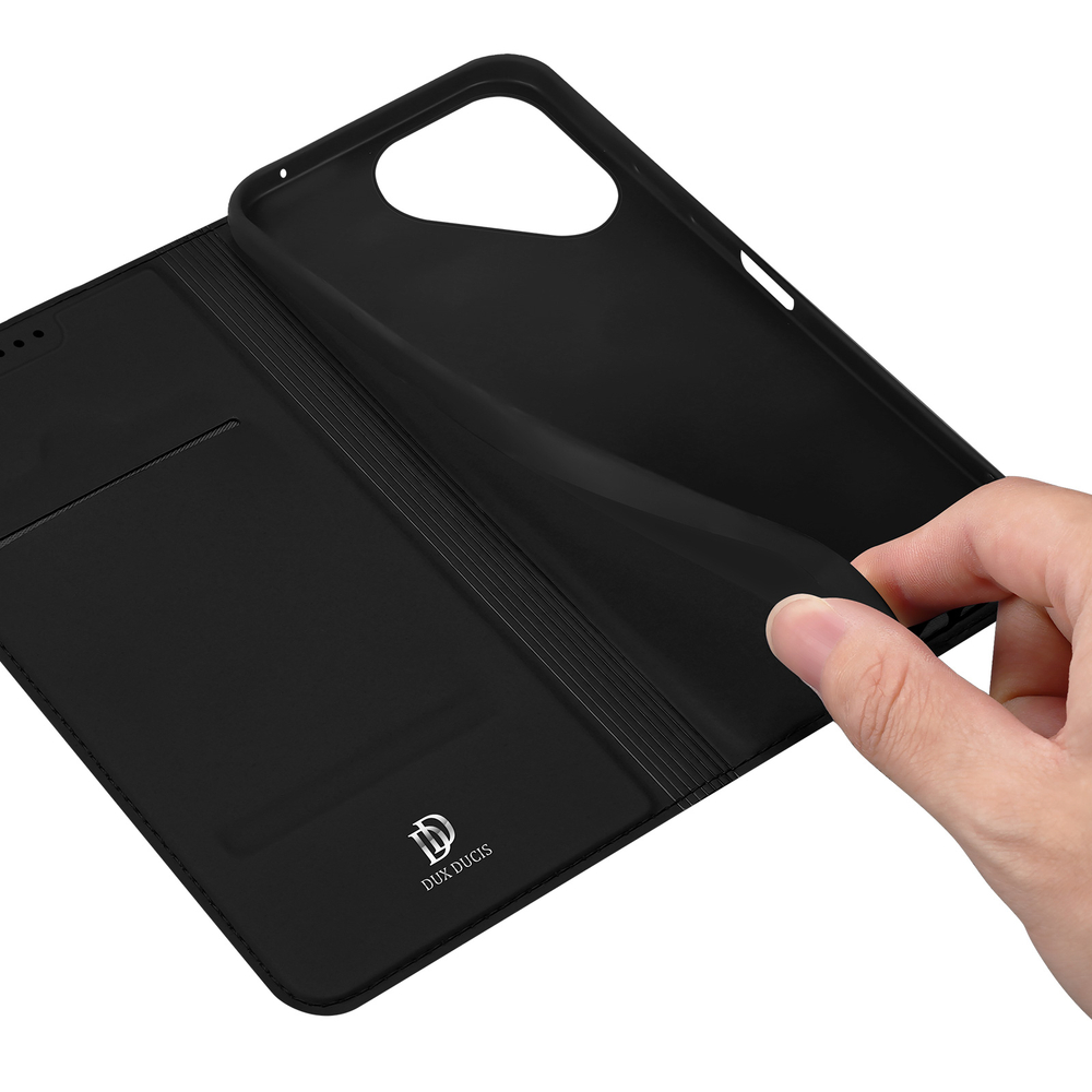 Чехол книжка из кожи черного цвета для смартфона Tecno Pova 8 5G, серия Skin Pro Series от Dux Ducis