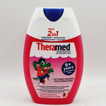 Детская зубная паста и средство для полоскания рта 2 в 1 Theramed Junior с фтором от 6 лет с клубничным вкусом 75 мл (из Финляндии)