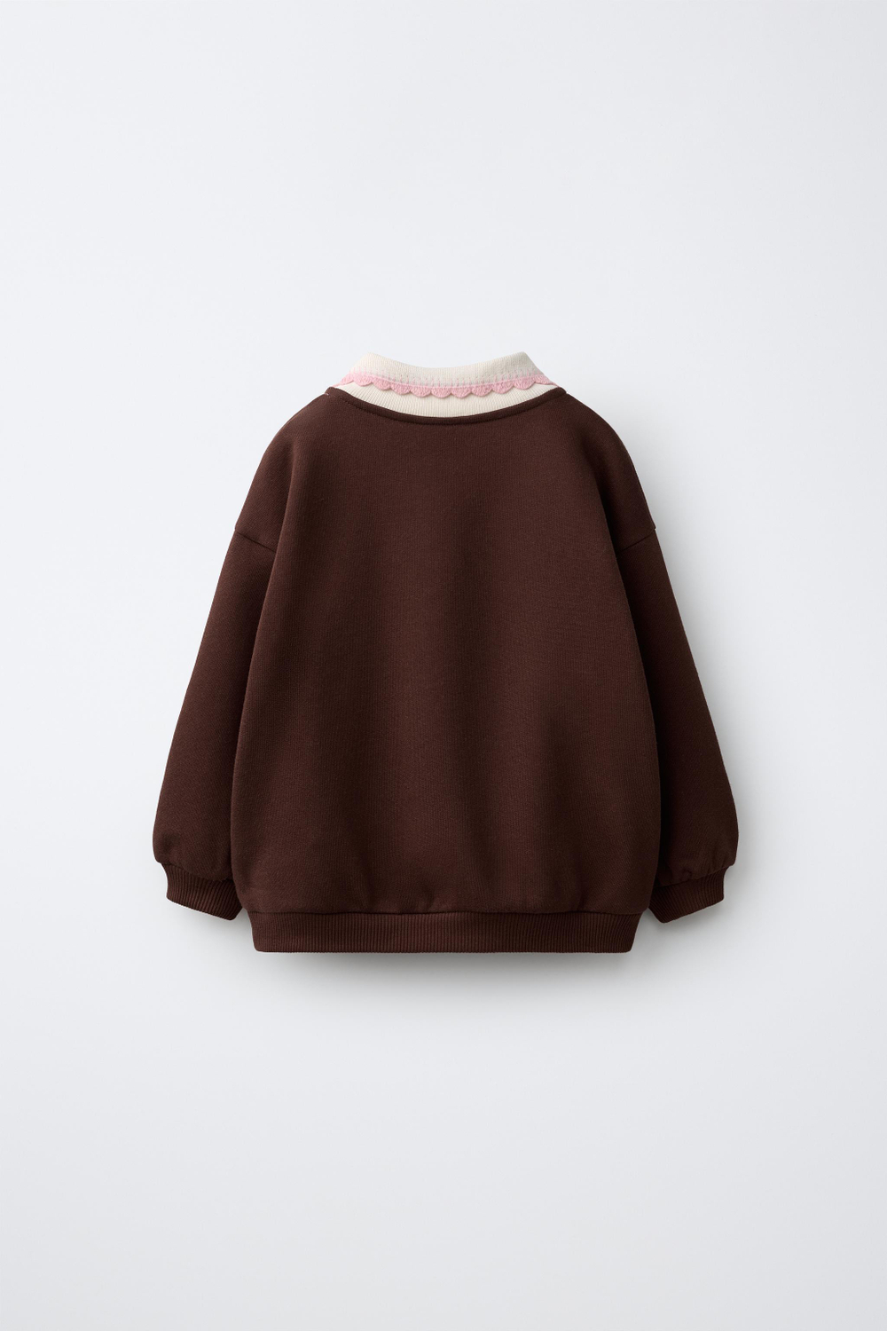 ZARA ТОЛСТОВКА ПОЛО С ВЫШИВКОЙ, ШОКОЛАДНЫЙ