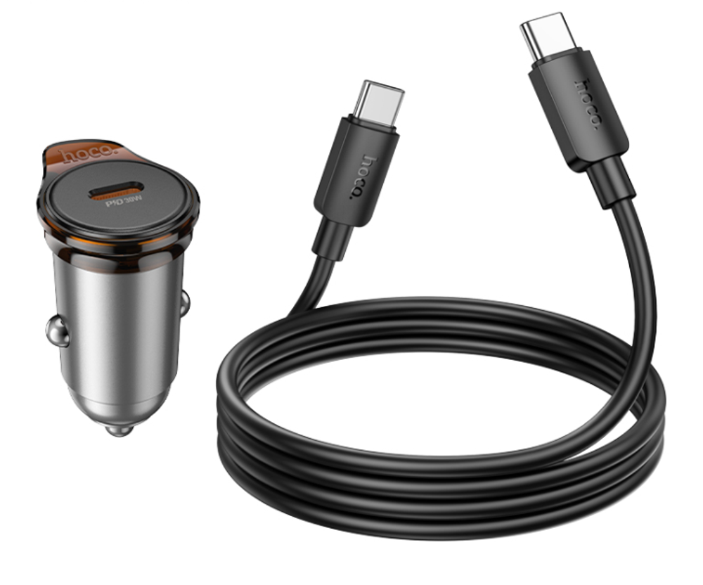 Автомобильное заряд. устр. Hoco NZ16 с шнуром Type-C на Type-C 1C 30W серое