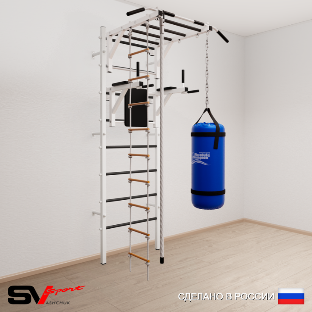 Шведская стенка Sv Sport усиленная 6453 (Турник рукоход/Брусья/Канат/Лестница/Цепь/Мешок 30кг)