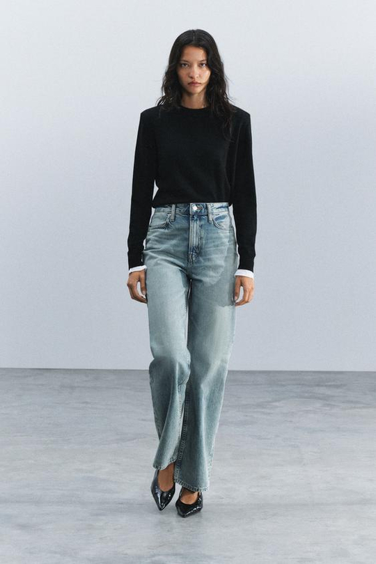 ZARA ДЖИНСЫ STRAIGHT FIT С ВЫСОКОЙ ПОСАДКОЙ — ZW COLLECTION, СИНИЙ