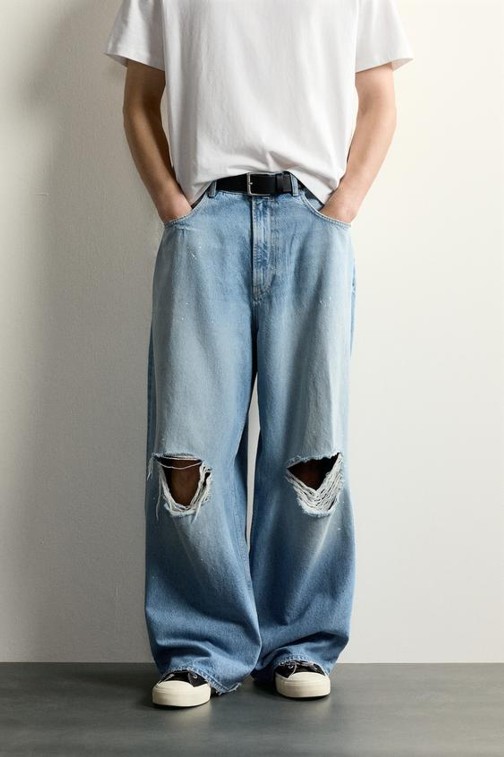 ZARA ДЖИНСЫ BAGGY С РАЗРЕЗАМИ, СИНИЙ