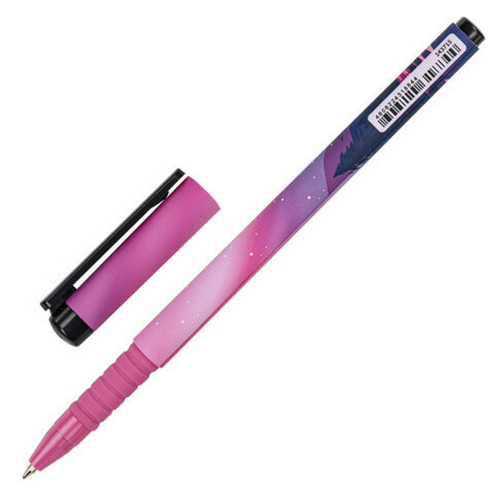 Ручка шариковая BRAUBERG SOFT TOUCH GRIP "STARS", 1шт, СИНЯЯ, мягкое покрытие, узел 0,7 мм, 143715