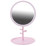 Зеркало настольное с LED-подсветкой для макияжа, диаметр 17 см, 3 режима свечения, аккумулятор 1200 mAh, цвет розовый, WBZ (ВБЗ), 609331