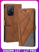 Дизайнерский чехол-книжка из кожи для XIAOMI 11T PRO / 11T с отделом для наличных, 3 слотами для карт и подставкой