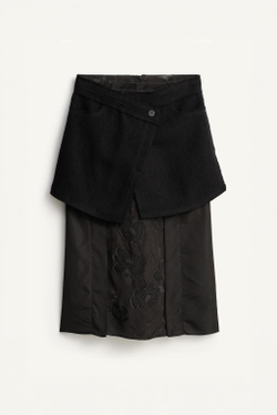 ZARA КОМБИНИРОВАННАЯ ЮБКА С ОТДЕЛКОЙ — LIMITED EDITION, ЧЕРНЫЙ