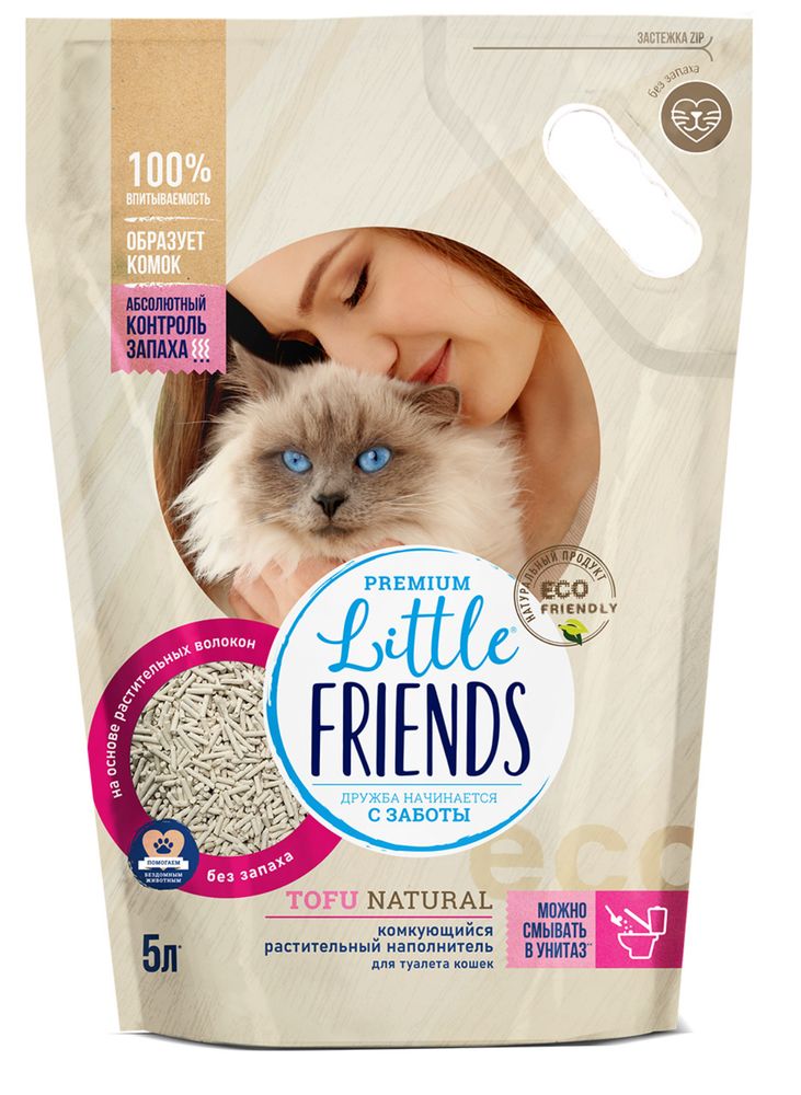 Наполнитель Little Friends Тофу Natural комкующийся без запаха - 5 л