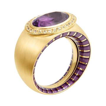 Кольцо с Аметистом и Жёлтыми Сапфирами, Эмаль, R0178-61/2