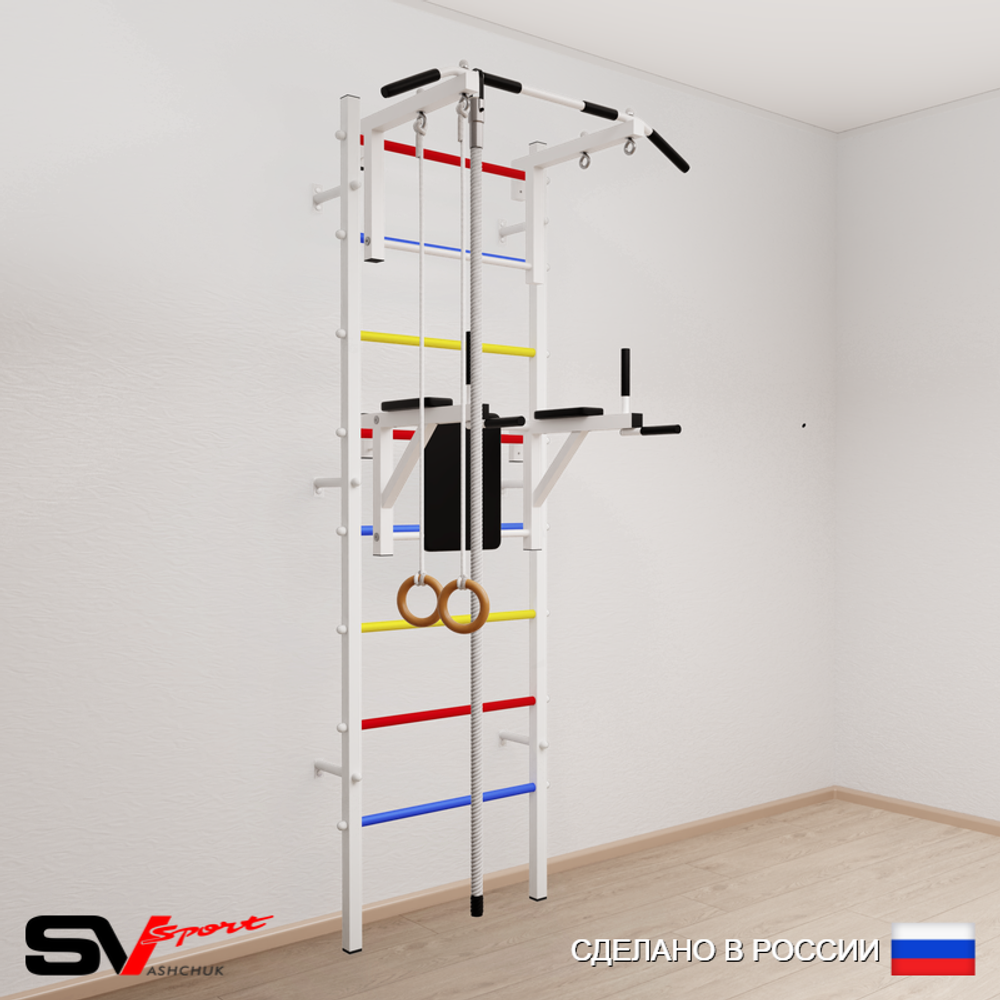Шведская стенка Sv Sport усиленная 674 (Турник стандарт/Брусья/Канат/Кольца)