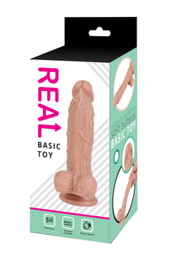 Реалистичный фаллоимитатор REAL с мошонкой на присоске, silicone, 19 х 4см.