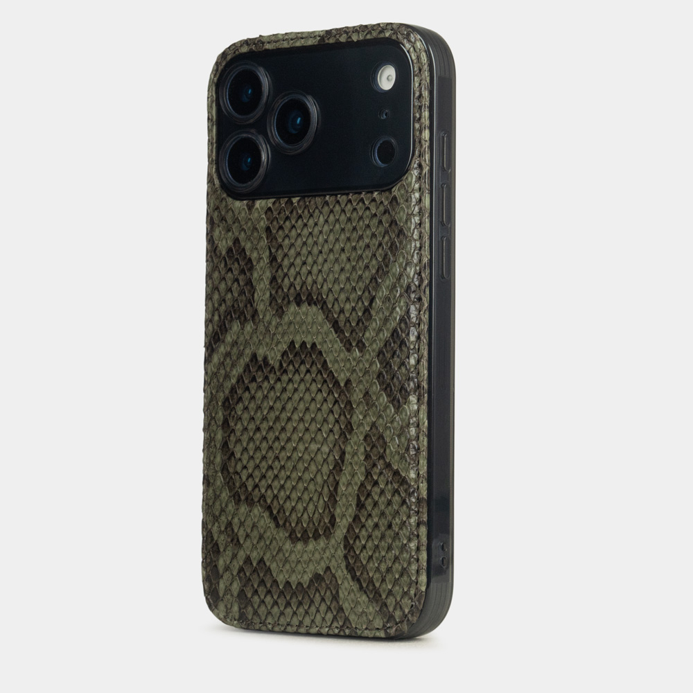 Чехол-накладка для iPhone 17 Pro - кожа питона, зеленый