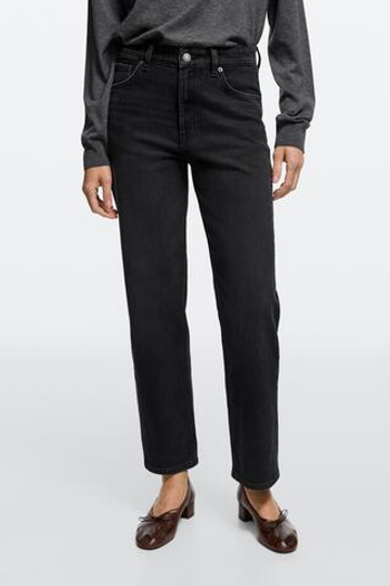 Massimo Dutti Джинсы прямого кроя с высокой талией и укороченными штанинами, черный