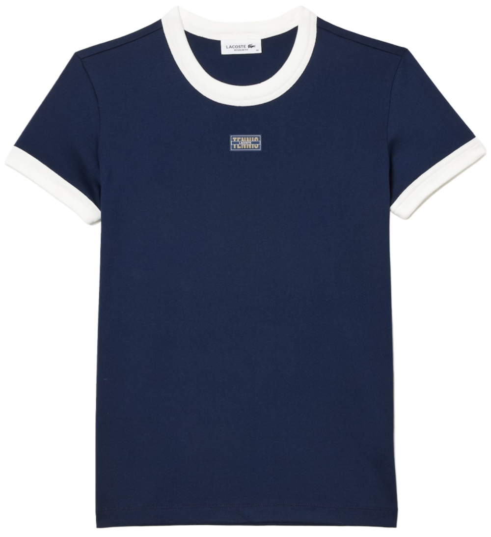 Женская теннисная футболка Lacoste Slim Fit Cotton Tennis T-Shirt - navy blue/white