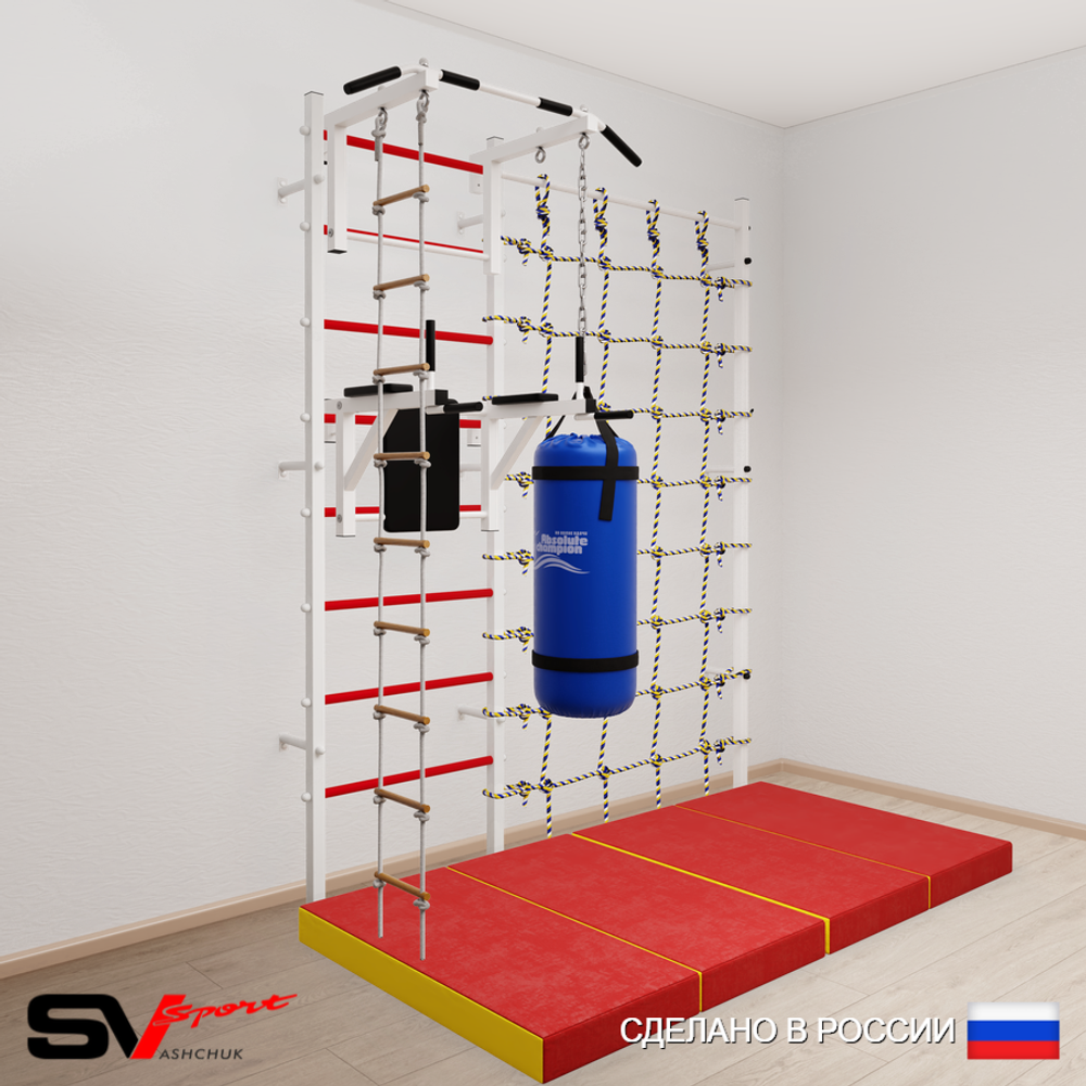Шведская стенка Sv Sport 57260 (Турник стандарт/Брусья/Лестница/Цепь/Мешок 22кг/Мат 2м/Канатный лаз)