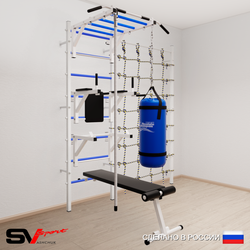 Шведская стенка Sv Sport усиленная 66020 (Турник рукоход/Брусья/Стойка/Скамья/Канат/Цепь/Мешок 22кг/Канатный лаз)