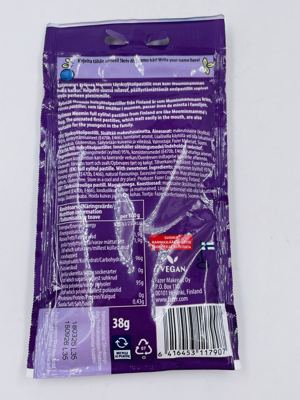 Пастилки с ксилитом для зубов Fazer Xylimax Moomin набор со вкусом черники и клубники, 2 шт. по 38 г (из Финляндии)