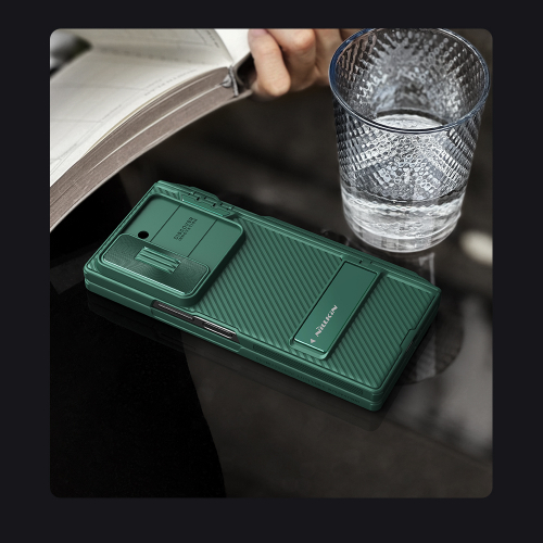 Усиленный чехол зеленого цвета (Dark Green) от Nillkin для Samsung Galaxy Z Fold 6 5G, серия CamShield Fold Case-Pen Holder Version (версия с подставкой и держателем для S Pen)
