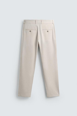 ZARA БРЮКИ ЧИНОС ИЗ КОМФОРТНОЙ РЕЛЬЕФНОЙ ТКАНИ, СВЕТЛО-БЕЖЕВЫЙ