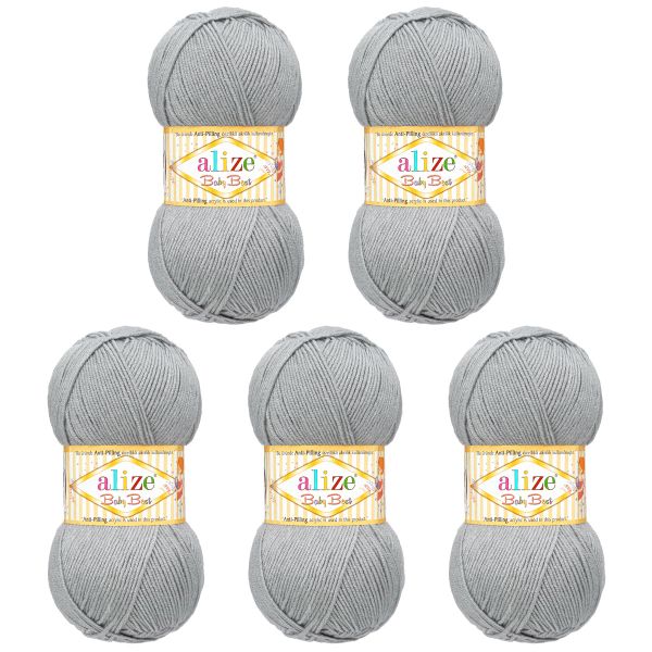 Пряжа Alize (Ализе) Baby Best / уп.5 мот. по 100 г, 240м, 344 серый A
