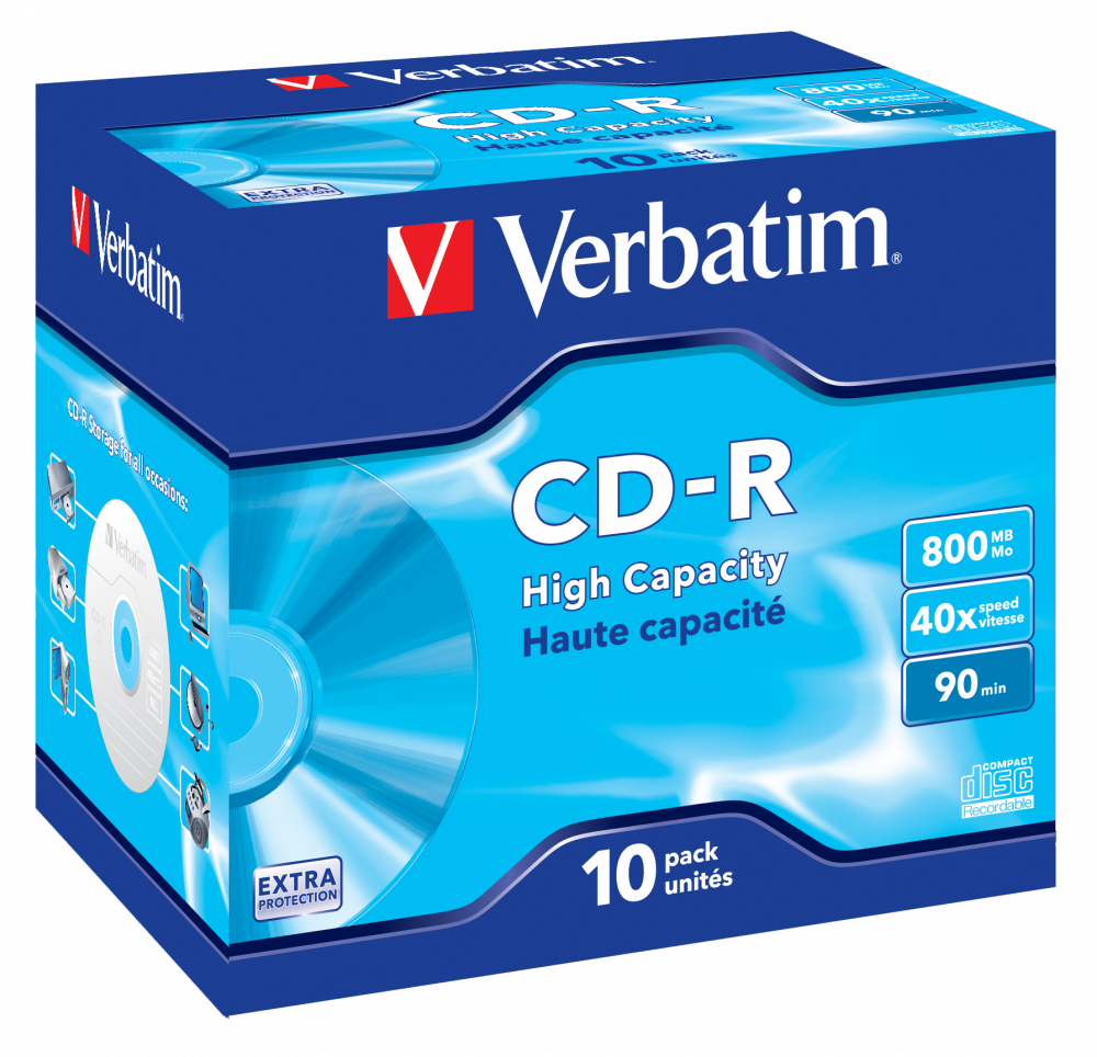 Оптический диск Verbatim CD-R 40x 800MB Extra Protection высокой емкости, Jewel Case, 10 шт.
