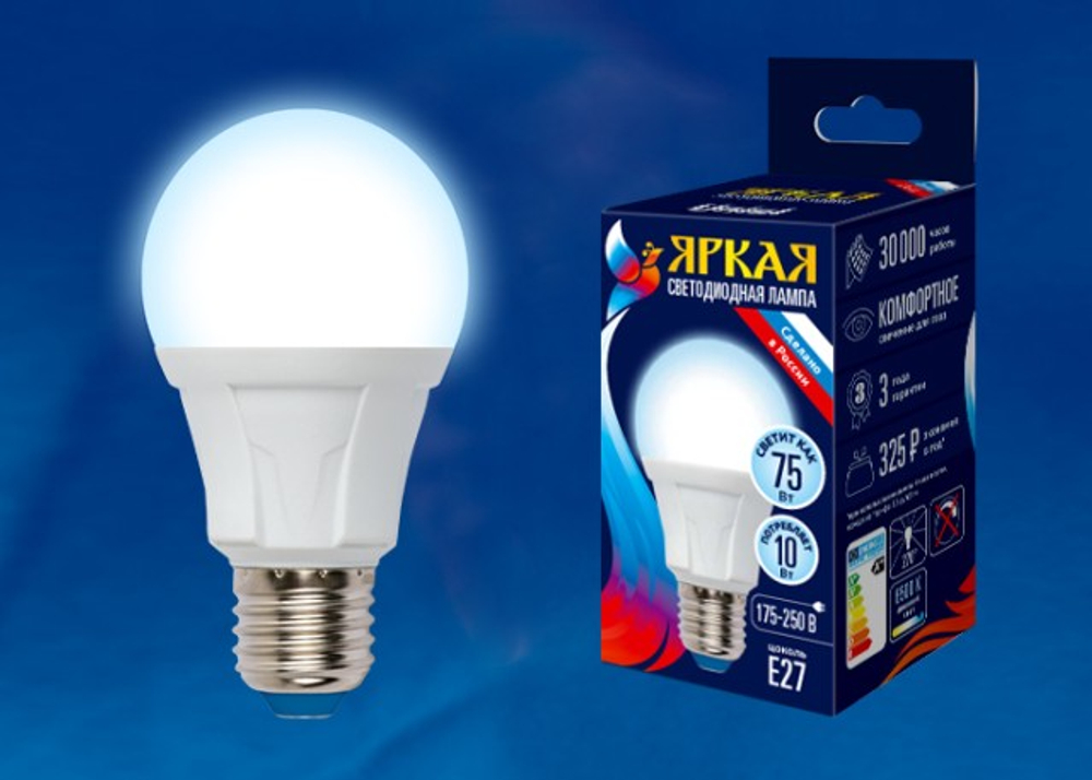 Лампа светодиодная 10W LED A60 6400K E27