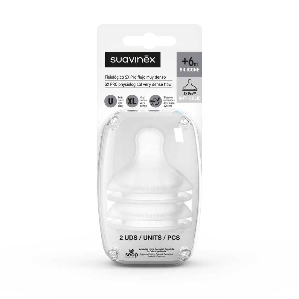 Набор антиколиковых сосок для бутылочки Suavinex, очень быстрый поток, 6+ мес, 2 шт