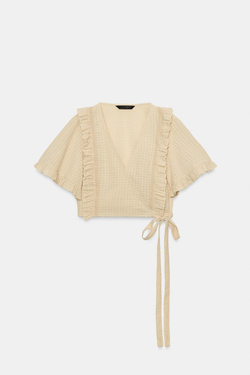 ZARA УКОРОЧЕННЫЙ ТОП С ЗАПАХОМ, МЯГКИЙ КАШТАНОВЫЙ