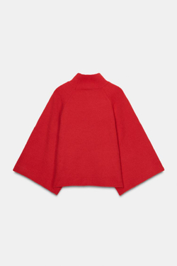 ZARA ДЖЕМПЕР ВЯЗАНЫЙ С ШИРОКИМИ РУКАВАМИ, КРАСНЫЙ