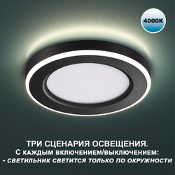 359013 SPOT NT23 560 черный Светильник встраиваемый светодиодный (три сценария работы) IP20 LED 4000К 6W+3W 100-265V 630Лм SPAN