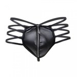Кожаные мужские стринги Ohyeah Zipper Black, на молнии со стрепами, M