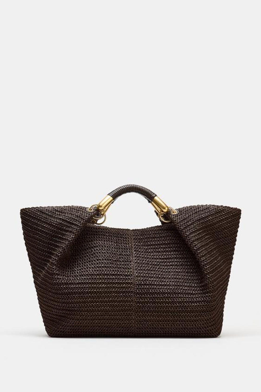 ZARA БОЛЬШАЯ ПЛЕТЕНАЯ СУМКА, ШОКОЛАДНЫЙ