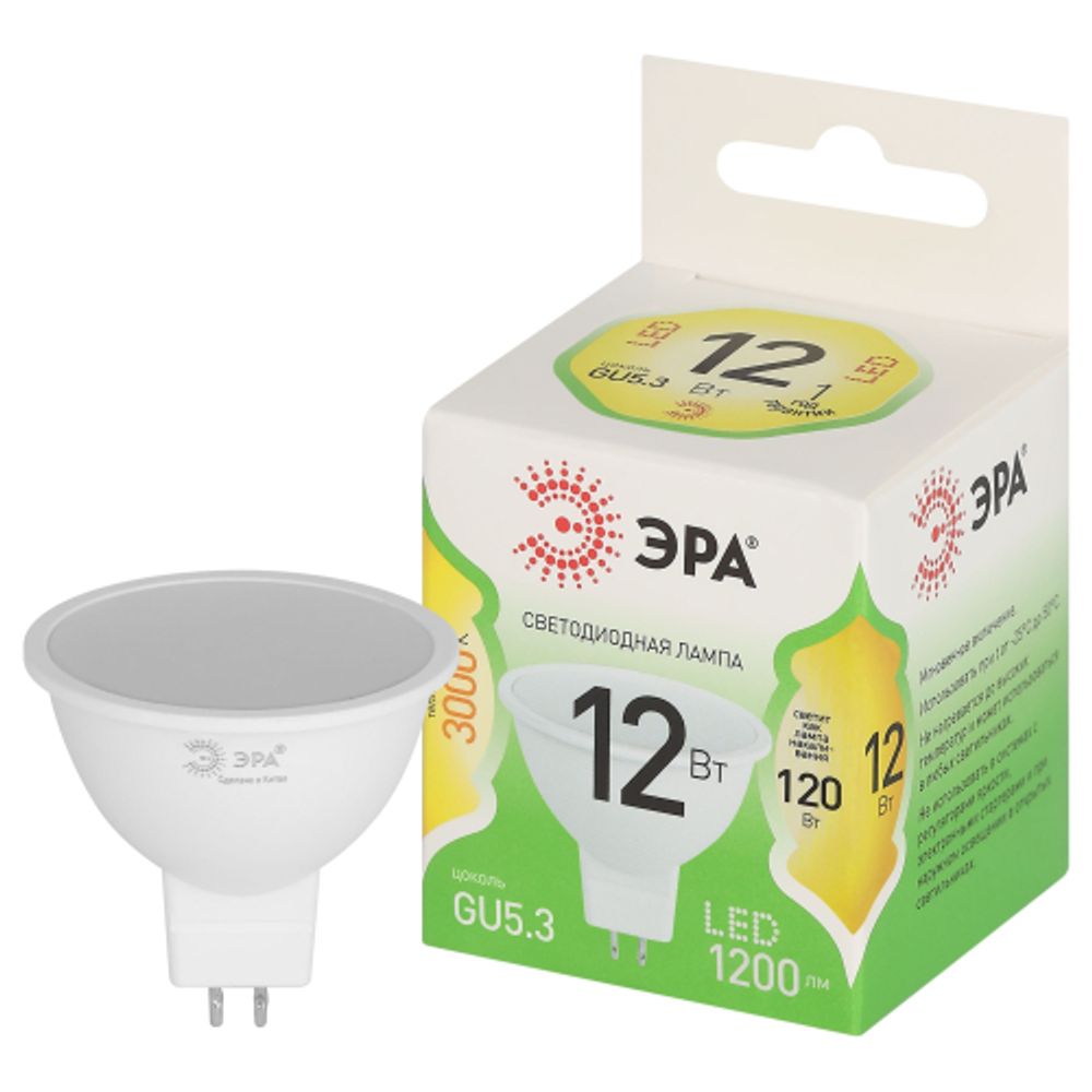 Лампа светодиодная ЭРА GREEN LINE LED MR16-12W-830-GU10 GL 12Вт софит теплый свет GU10 | Лампы cветодиодные Точечные (Софиты) (MR, PAR)