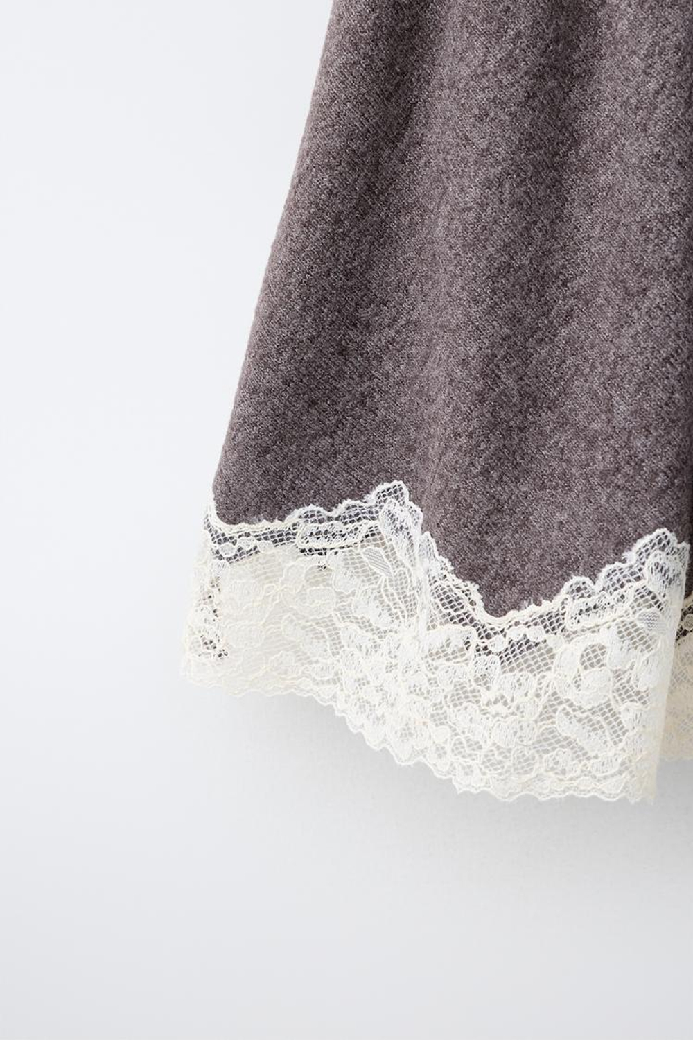 ZARA ЮБКА ИЗ МЯГКОЙ ТКАНИ С КРУЖЕВОМ, КОРИЧНЕВЫЙ