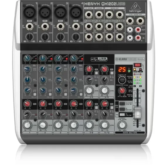 Behringer QX1202USB - микшер, 4 стерео канала, 2-Bus, процессор эффектов