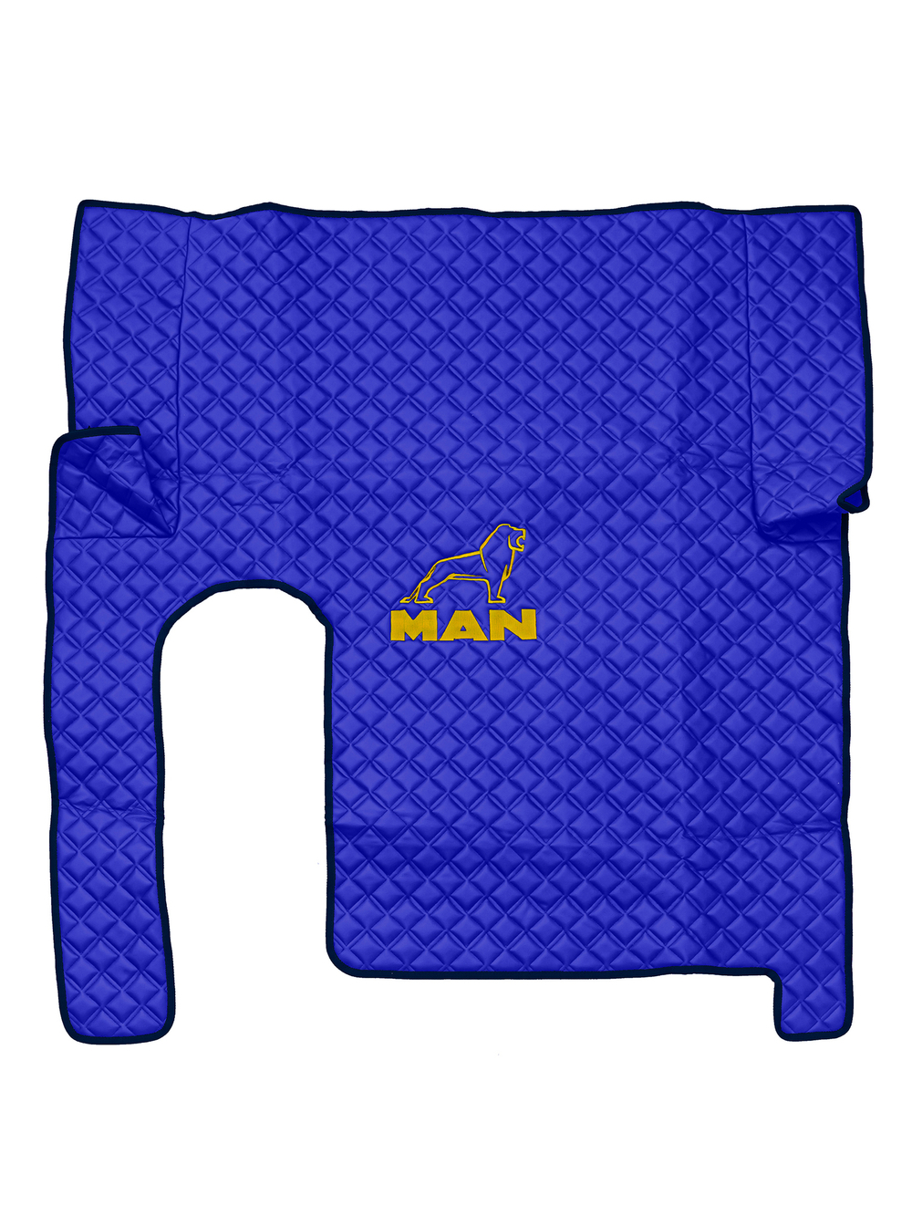 Ковры MAN TGX с 1-м ящиком (механика) (экокожа, синий, синий кант, желтая вышивка)