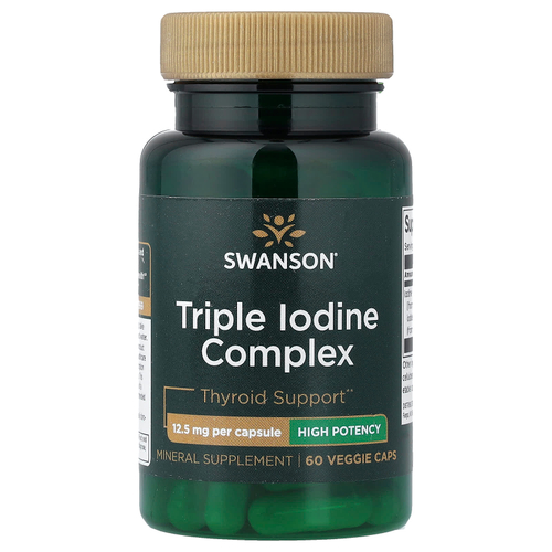 Swanson Vitamins, комплекс с йодом тройного действия, 12,5 мг, 60 растительных капсул