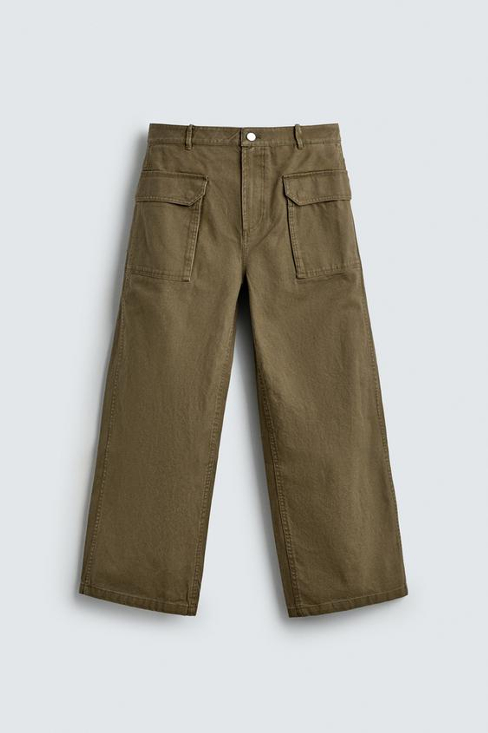 ZARA БРЮКИ WIDE FIT СО ШЛЕВКОЙ, ХАКИ