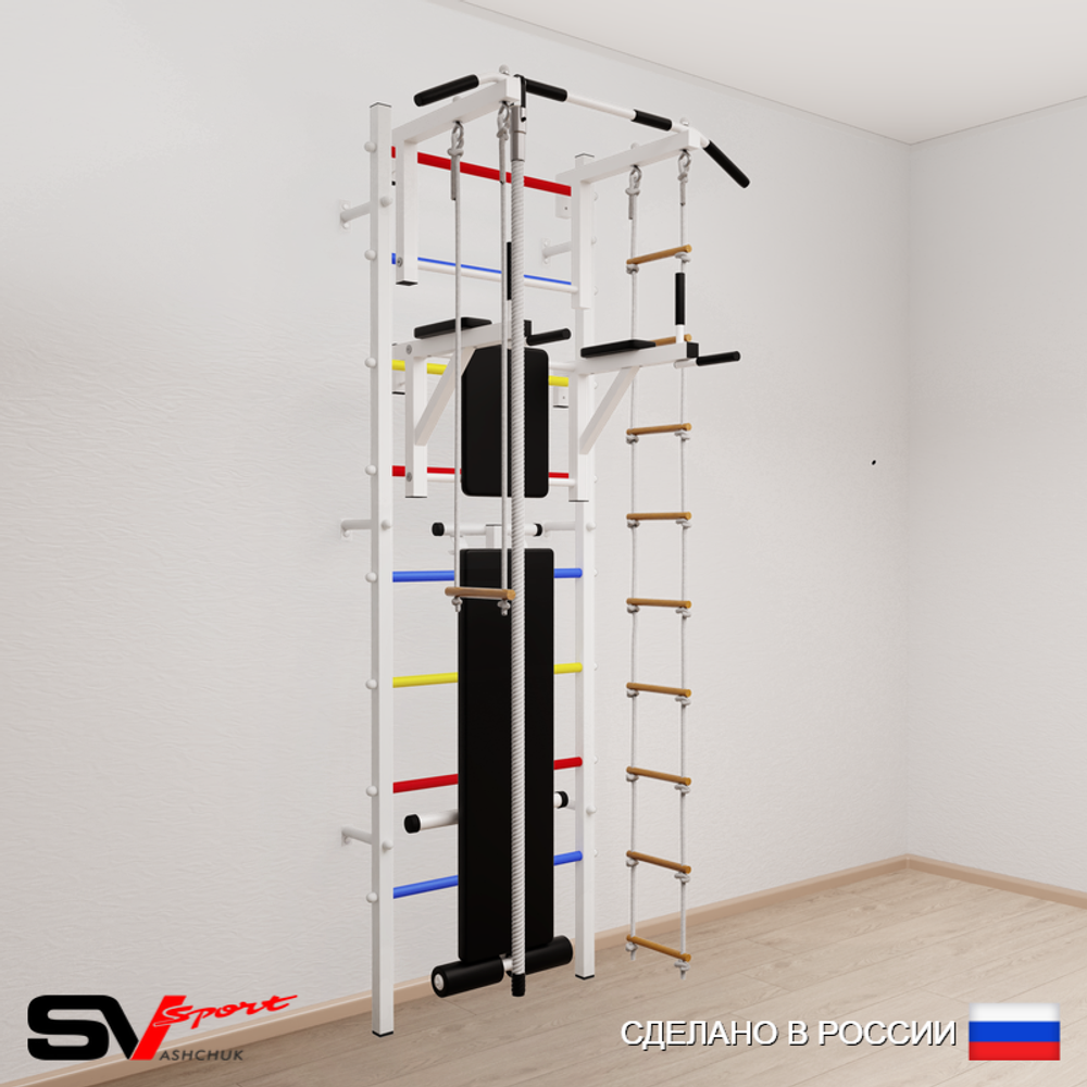Шведская стенка Sv Sport усиленная 687 (Турник стандарт/Брусья/Скамья/Канат/Лестница/Трапеция)