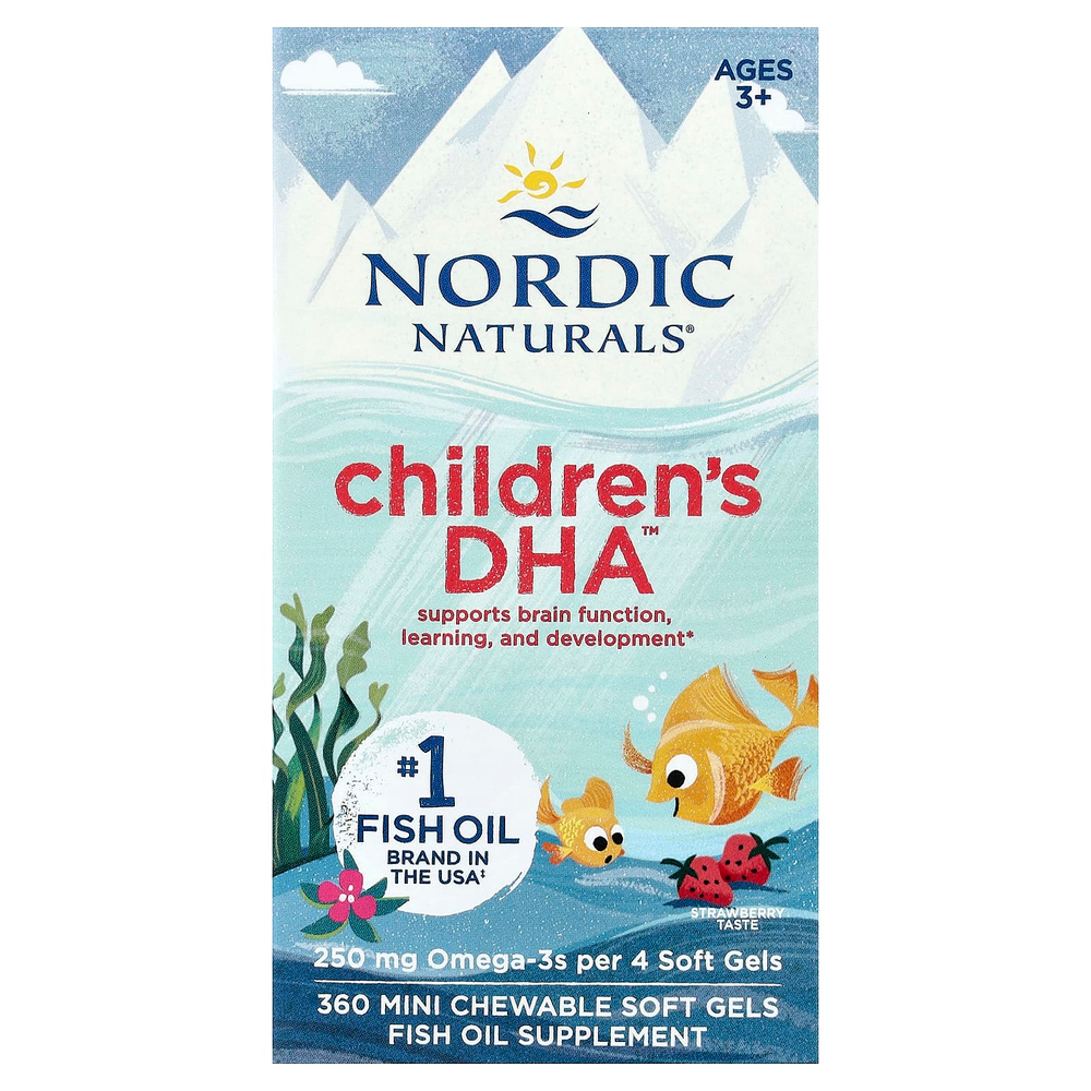 Nordic Naturals, ДГК для детей, для детей от 3 до 6 лет, со вкусом клубники, 360 жевательных мини-капсул