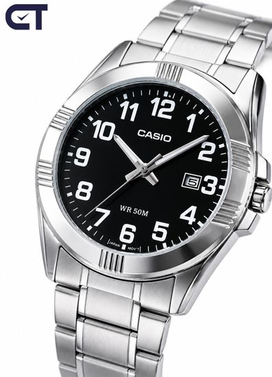 Casio MTP-1308D-1B Standard часы наручные мужские — классическая модель с чёрным циферблатом и стальным браслетом