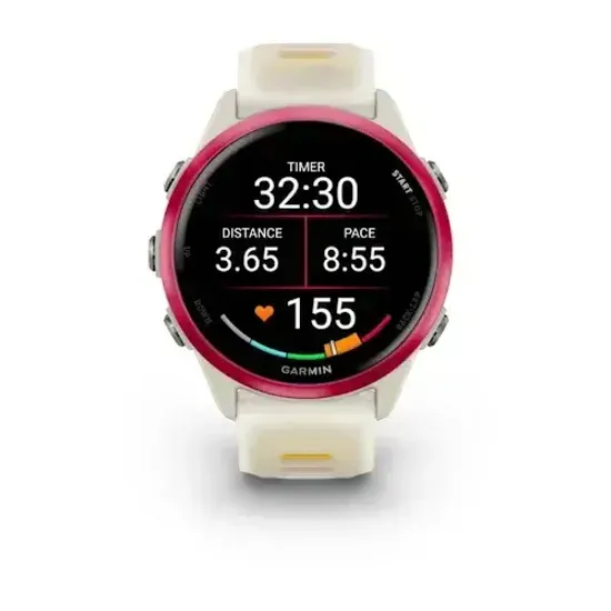 Умные часы Garmin Forerunner 570 - 42 мм Малиновый алюминий с полупрозрачным ремешком цвета слоновая кость/манго