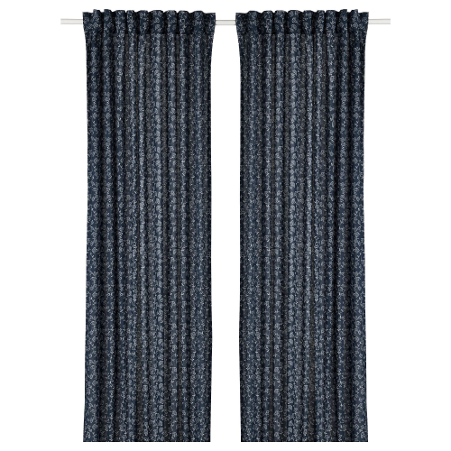 Комплект штор IKEA TRYSTAVMAL (ТРИСТЯВМАЛЬ), Темно-синий с рисунком, 145x250 см, 2 шт
