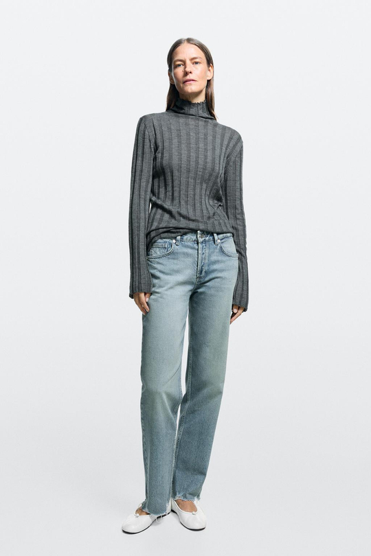 Massimo Dutti Джинсы средней посадки от Stovepipe с рваным краем, голубой