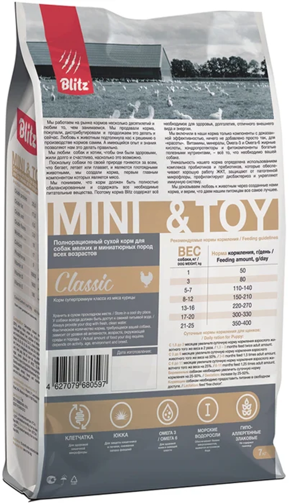 Сухой корм для собак мини пород Blitz Classic Mini & Toy Breeds Dog All Life Stages с курицей 7 кг