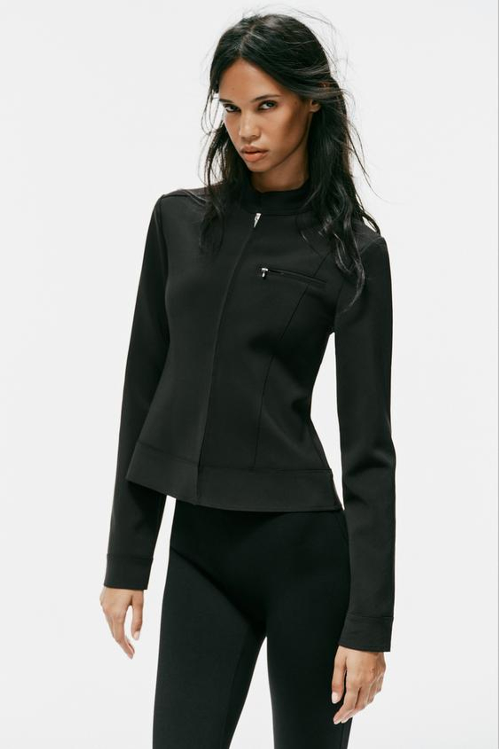 ZARA ЭЛАСТИЧНЫЕ ЛЕГИНСЫ СО ШТРИПКАМИ, ЧЕРНЫЙ