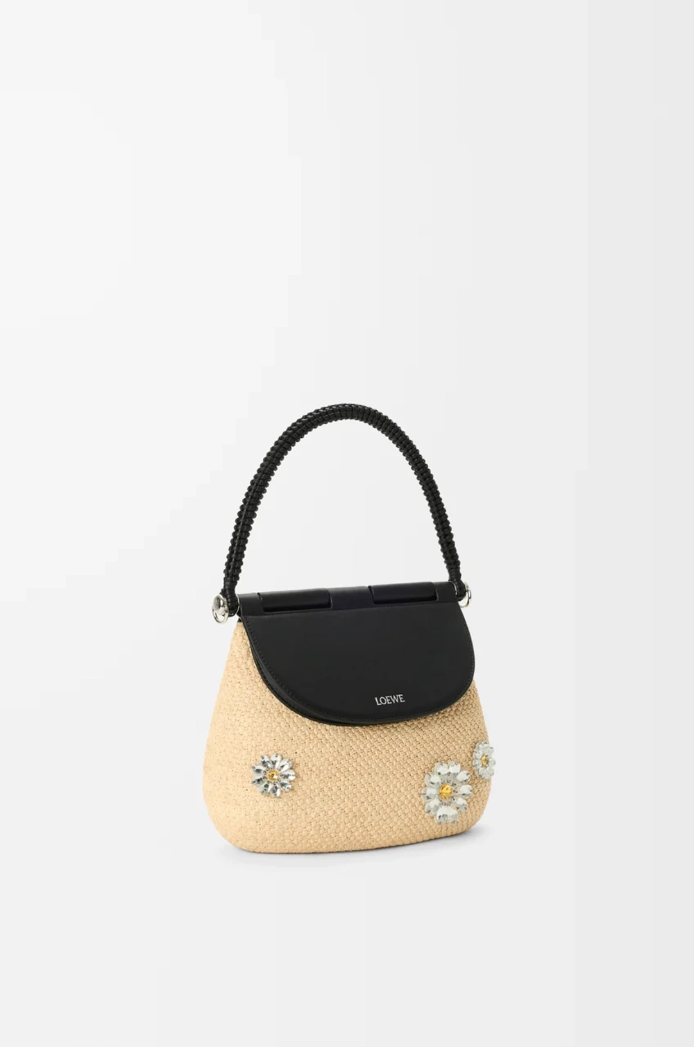 Loewe Средняя сумка Pescador из рафии и телячьей кожи, натуральный/черный