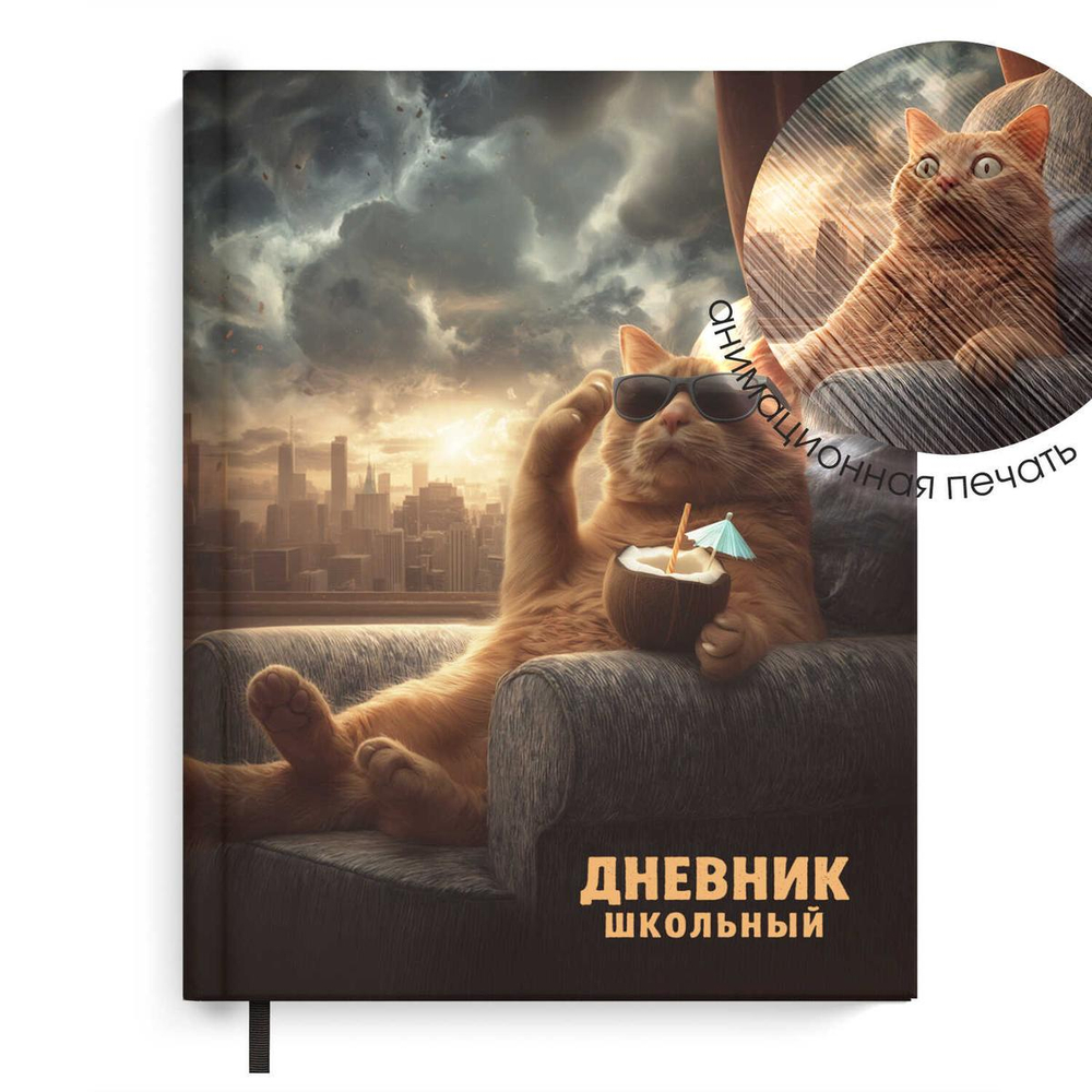 Дневник школьный А5+ 48л. "Кот и апокалипсис" тв.переплёт,7БЦ, универсальная шпаргалка, ПЭТ-пакет (Ф